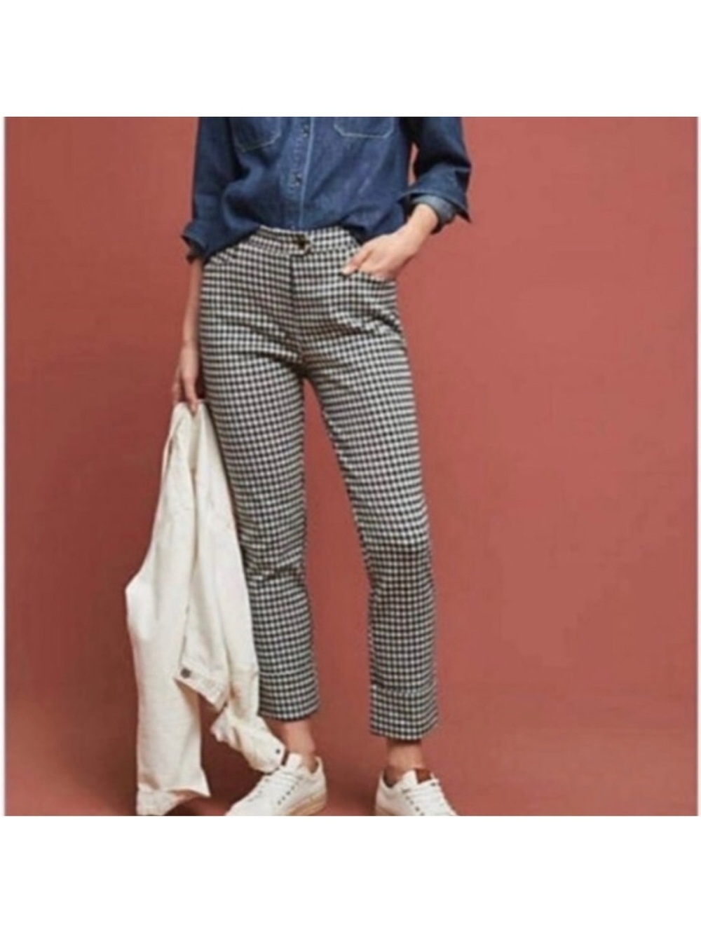 ANTHROPOLOGIE Houndstooth Cropped Flare Pants size 6